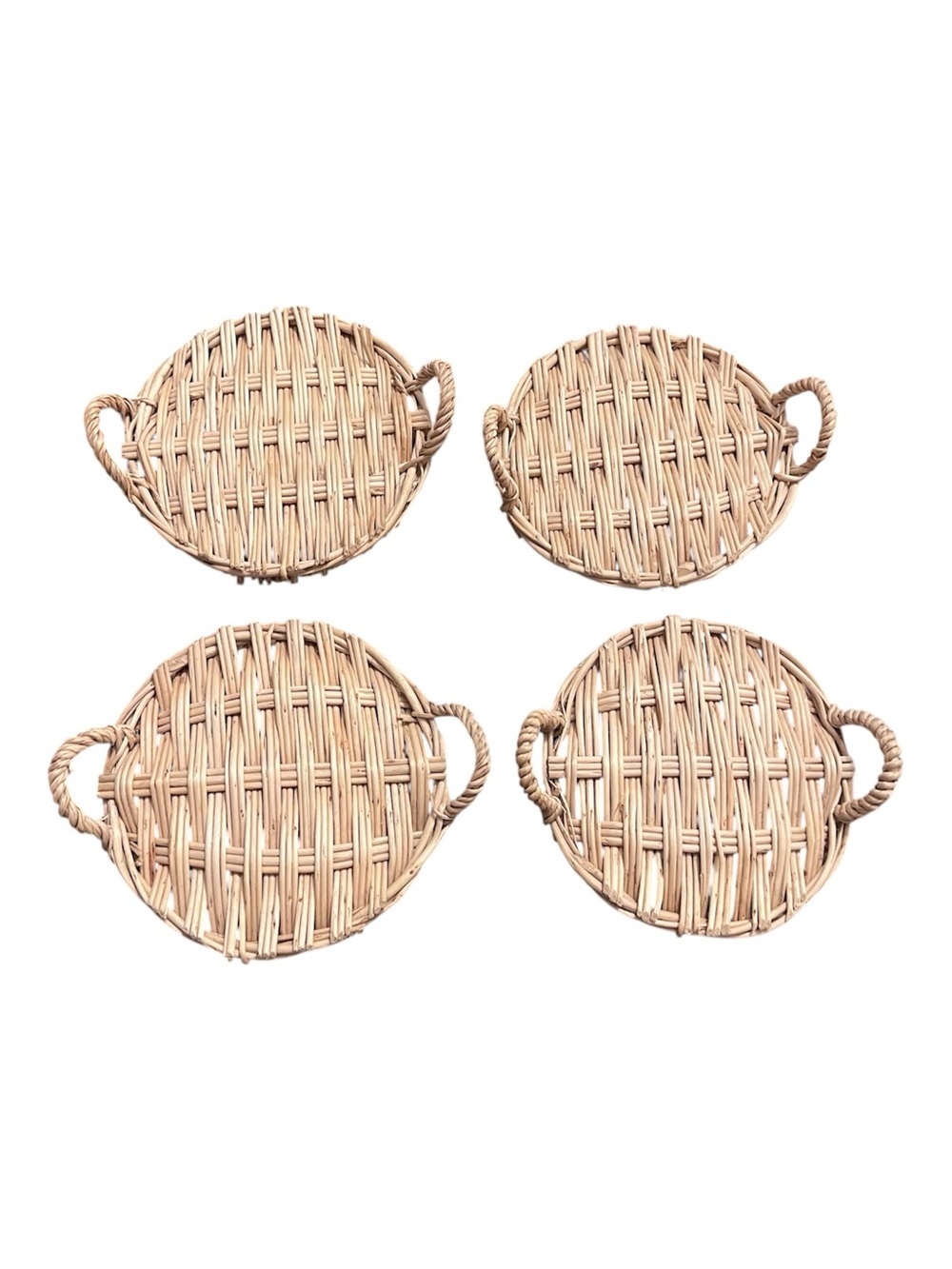 Set Of 4 Vintage Woven Wicker Rattan 4" Coasters